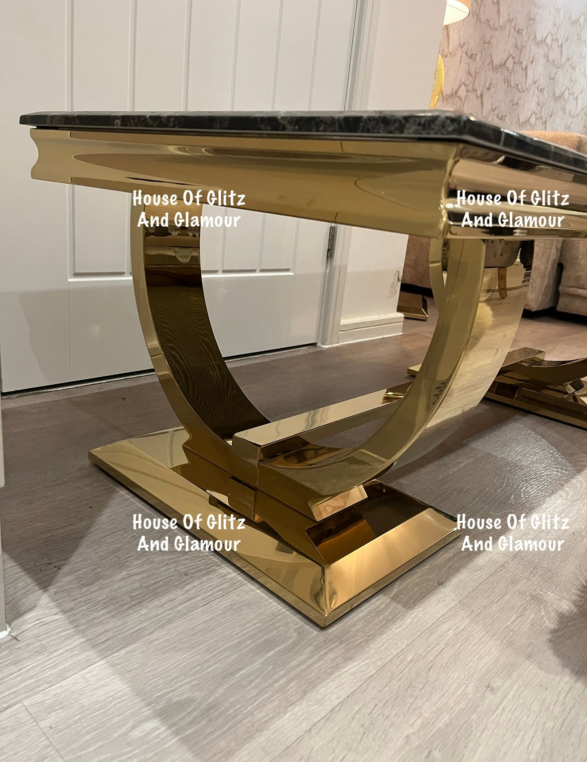 Arianna Gold & Black Marble Circular Base Coffee Table 130cm x 70cm x 42cm
