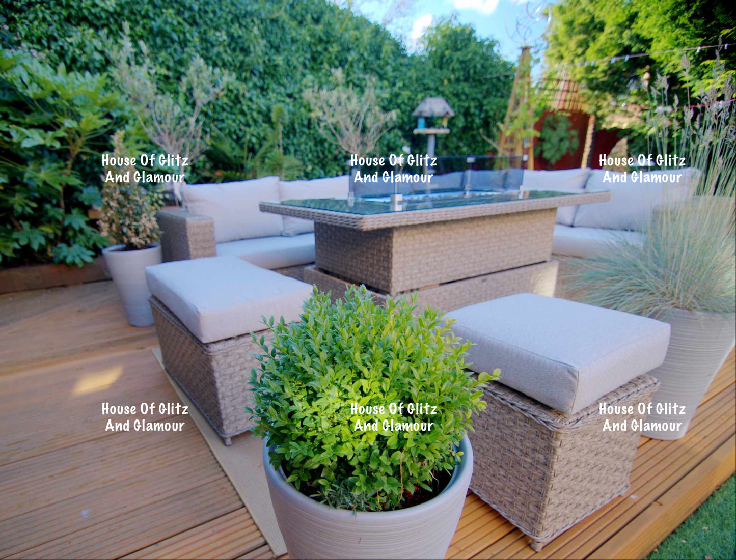 JAMAICA CORNER RISING DINING SET WITH FIRE PIT (NATURAL)
