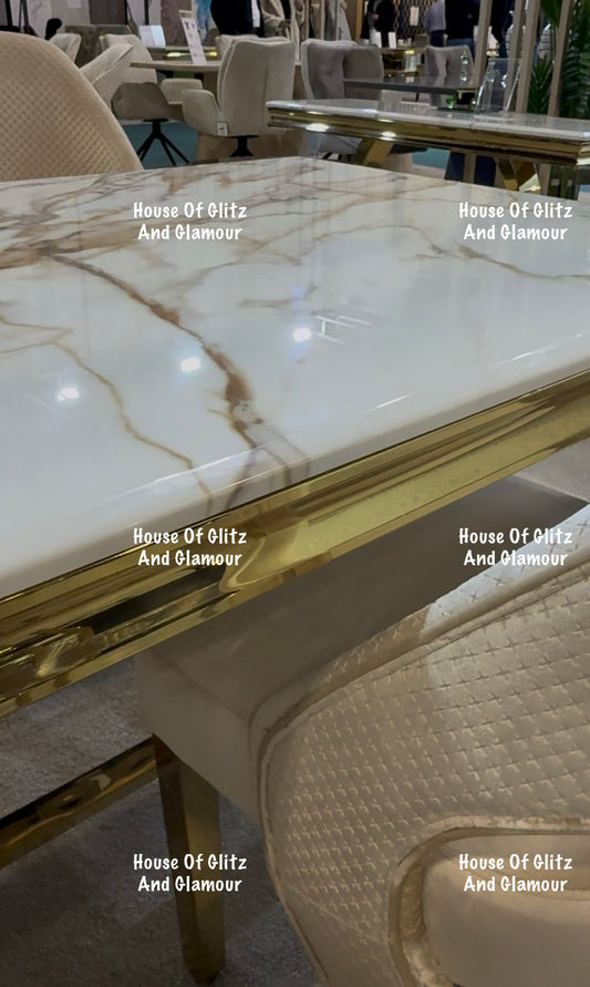 Arianna Calacatta Marble Dining Table With Gold Circular Base