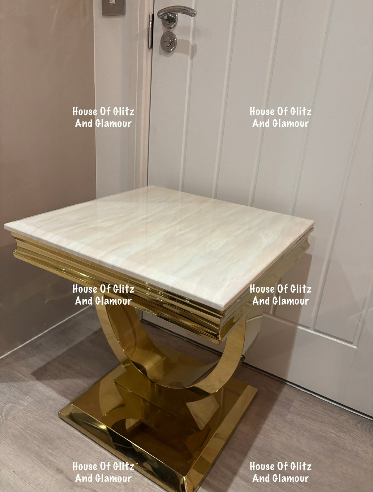 Arianna Cream Marble & Gold Circular Lamp / Side Table 50cm x 50cm