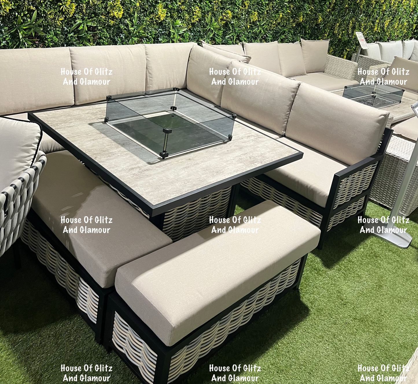 Madason Aluminium 10 Seater Corner Fire Pit Dining Table Set