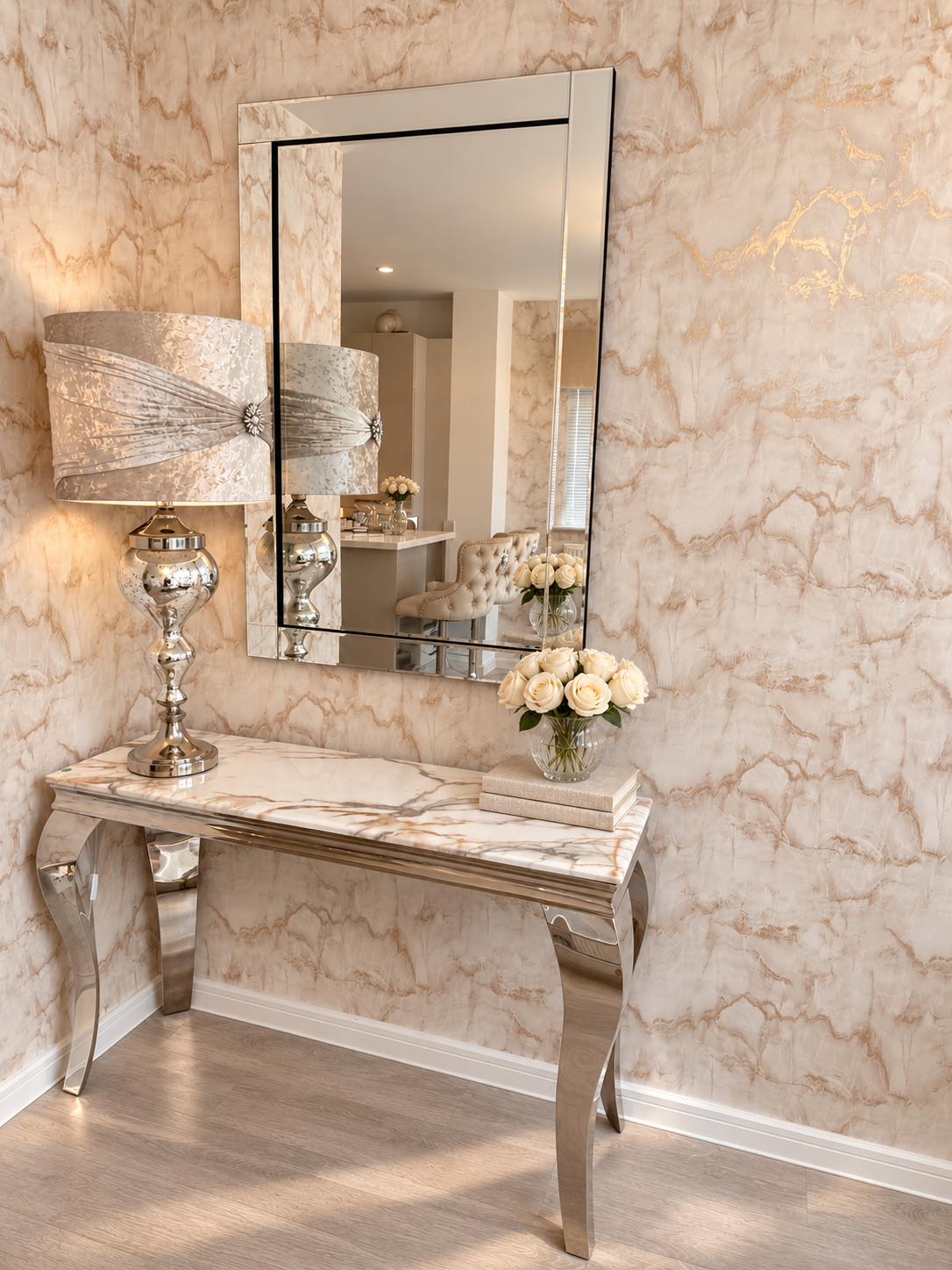 Louis Calcatta Gold Chrome Console Table 120cm x 40cm x 75cm