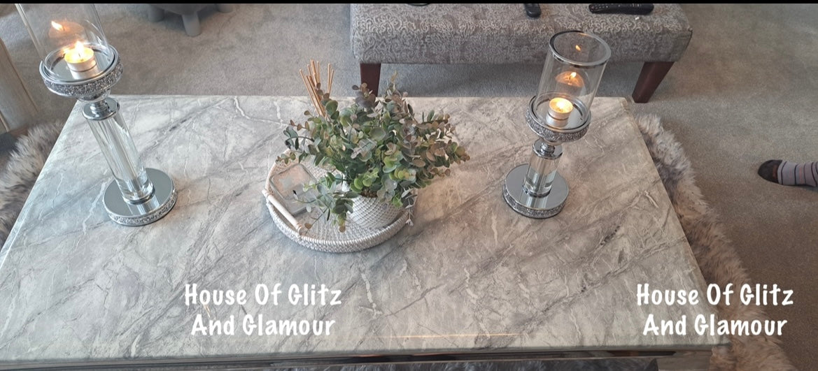 Louis Grey Marble & Stainless Steel Coffee Table 120cm x 60cm x 42cm