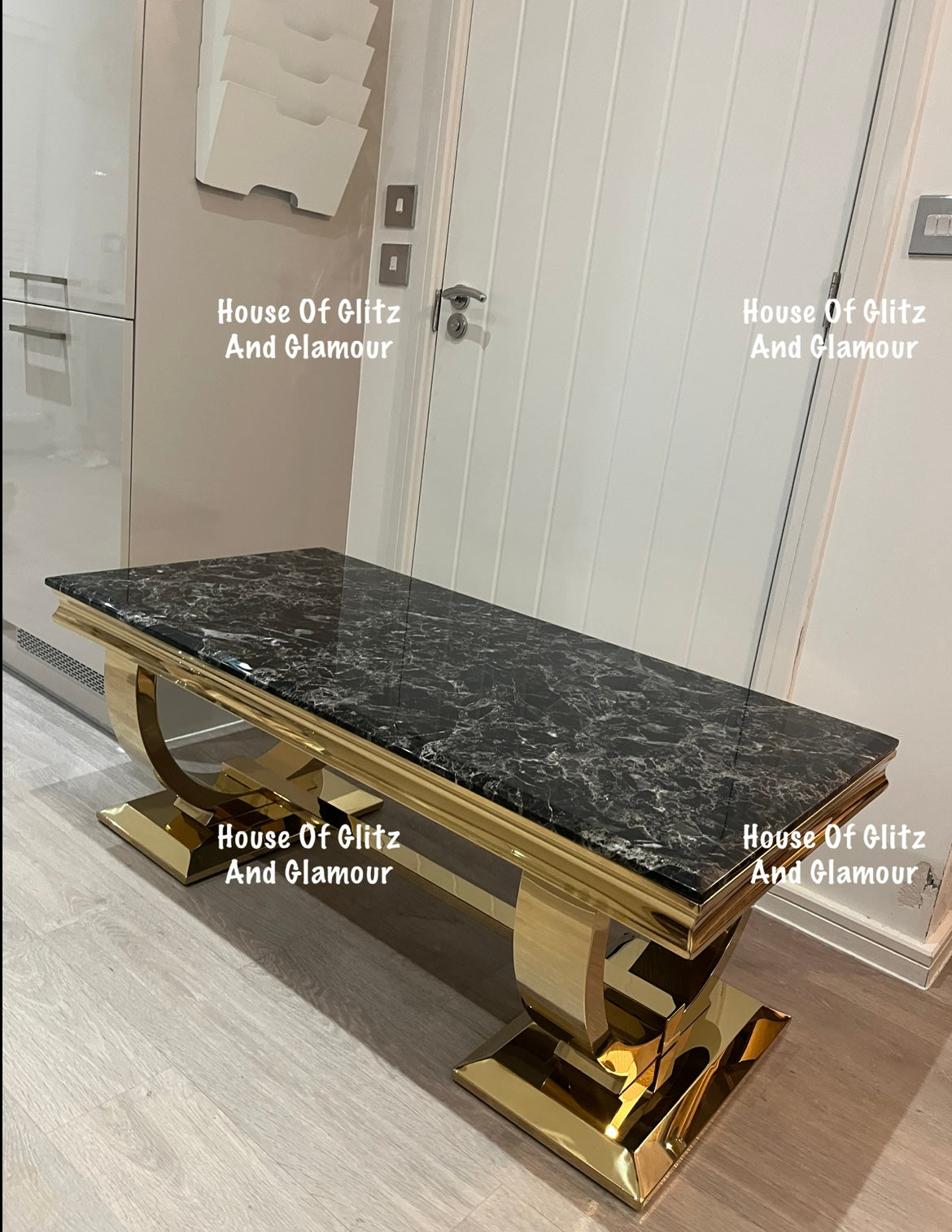 Arianna Gold & Black Marble Circular Base Coffee Table 130cm x 70cm x 42cm