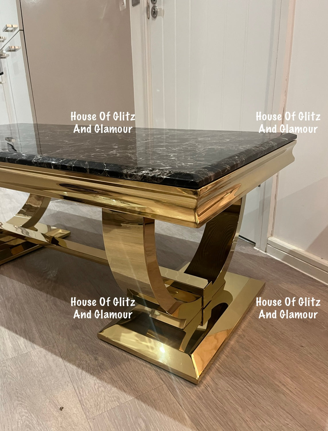 Arianna Gold & Black Marble Circular Base Coffee Table 130cm x 70cm x 42cm