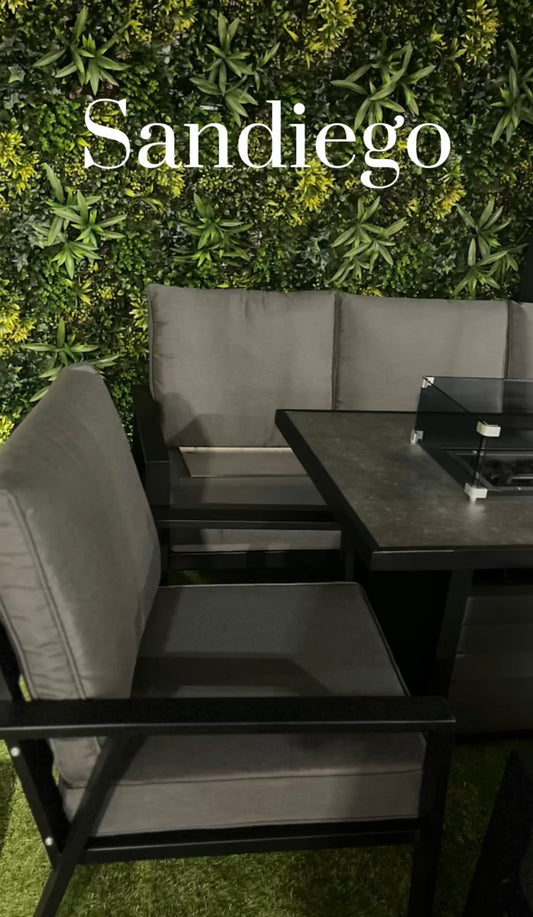 Sandiego Aluminium Five Piece Set 7 Seater + Fire Pit Table