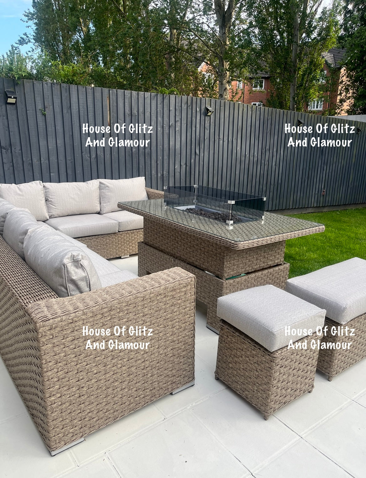 JAMAICA CORNER RISING DINING SET WITH FIRE PIT (NATURAL)