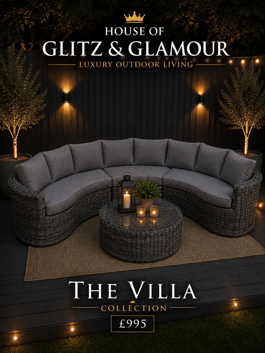 The Villa Collection - Love Island Curved Garden Sofa Set - Grey