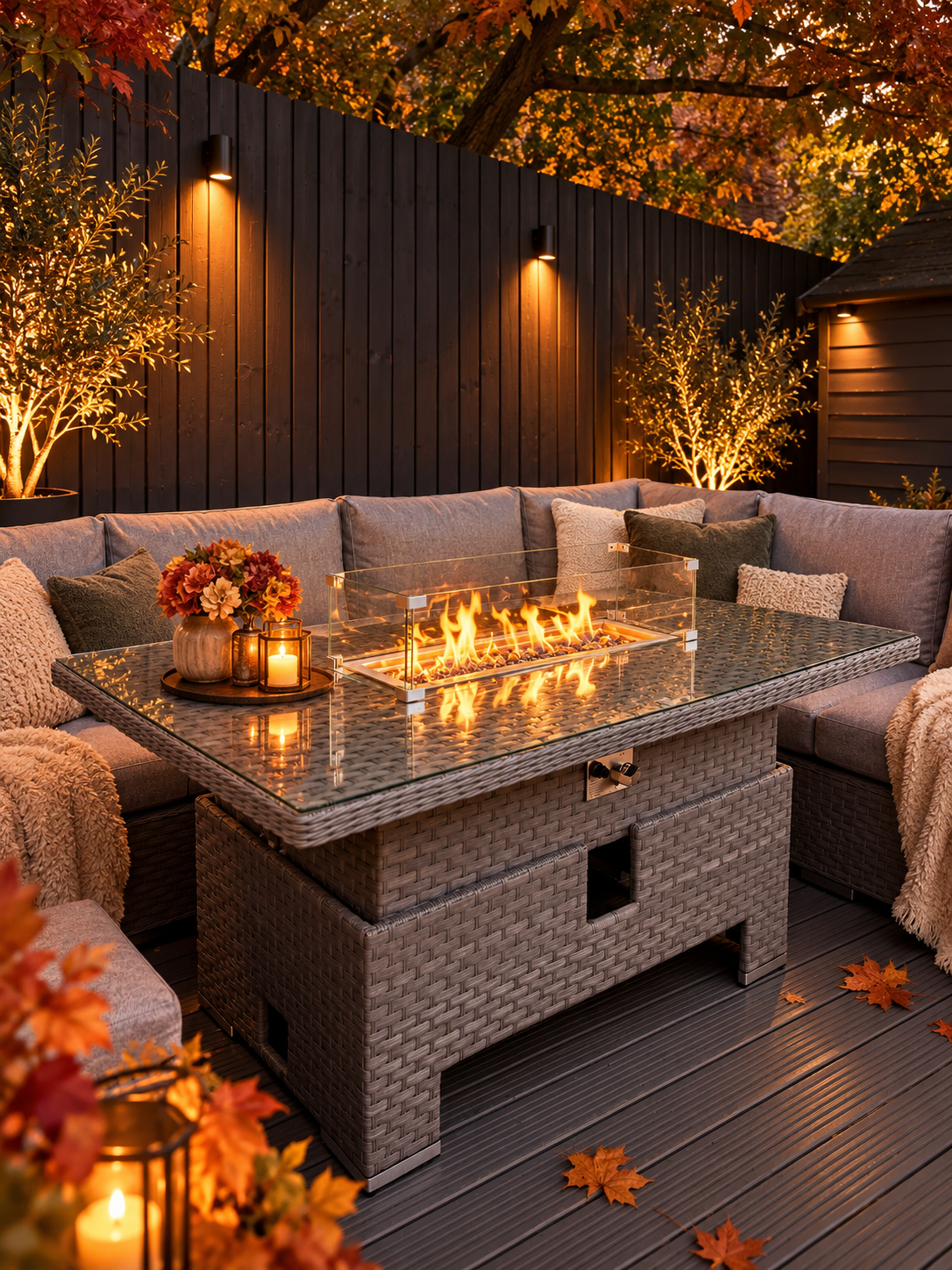 JAMAICA CORNER RISING DINING SET WITH FIRE PIT - Grey