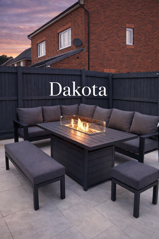 Dakota Black Aluminium 10 Seater Corner Fire Pit Dining Set