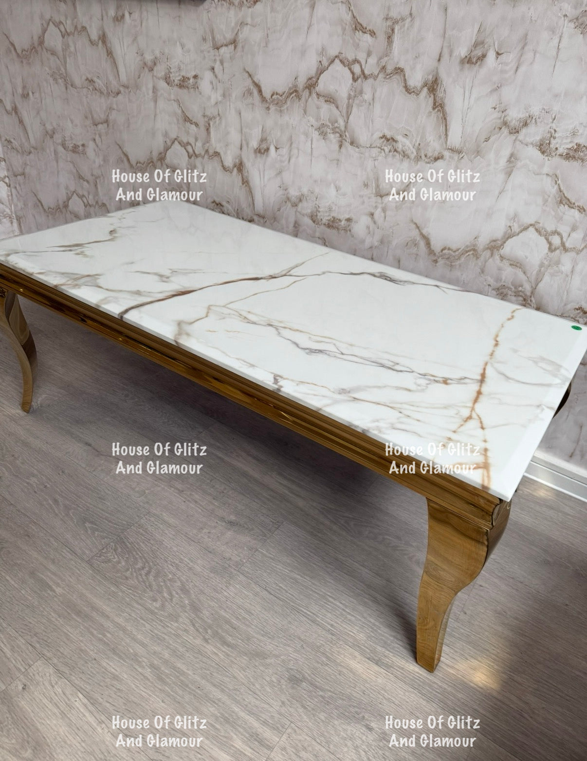Louis Calacatta Effect White Marble Coffee Table With Gold Legs