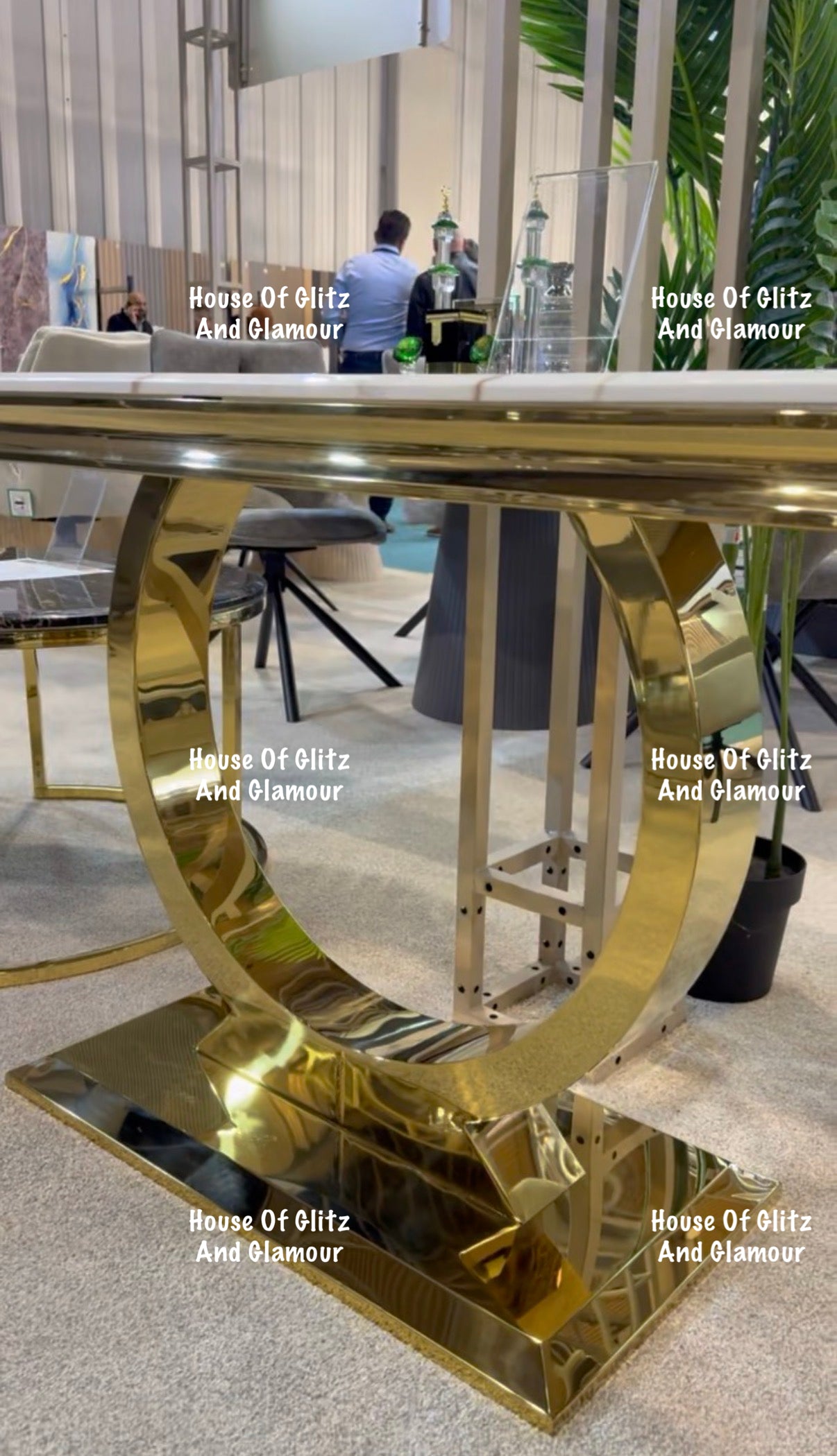 Arianna White Calacatta Effect Marble Gold Circular Base Console Table