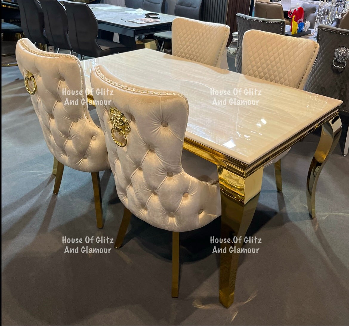 Giselle Cream Gold Lion Knocker Dining Chair
