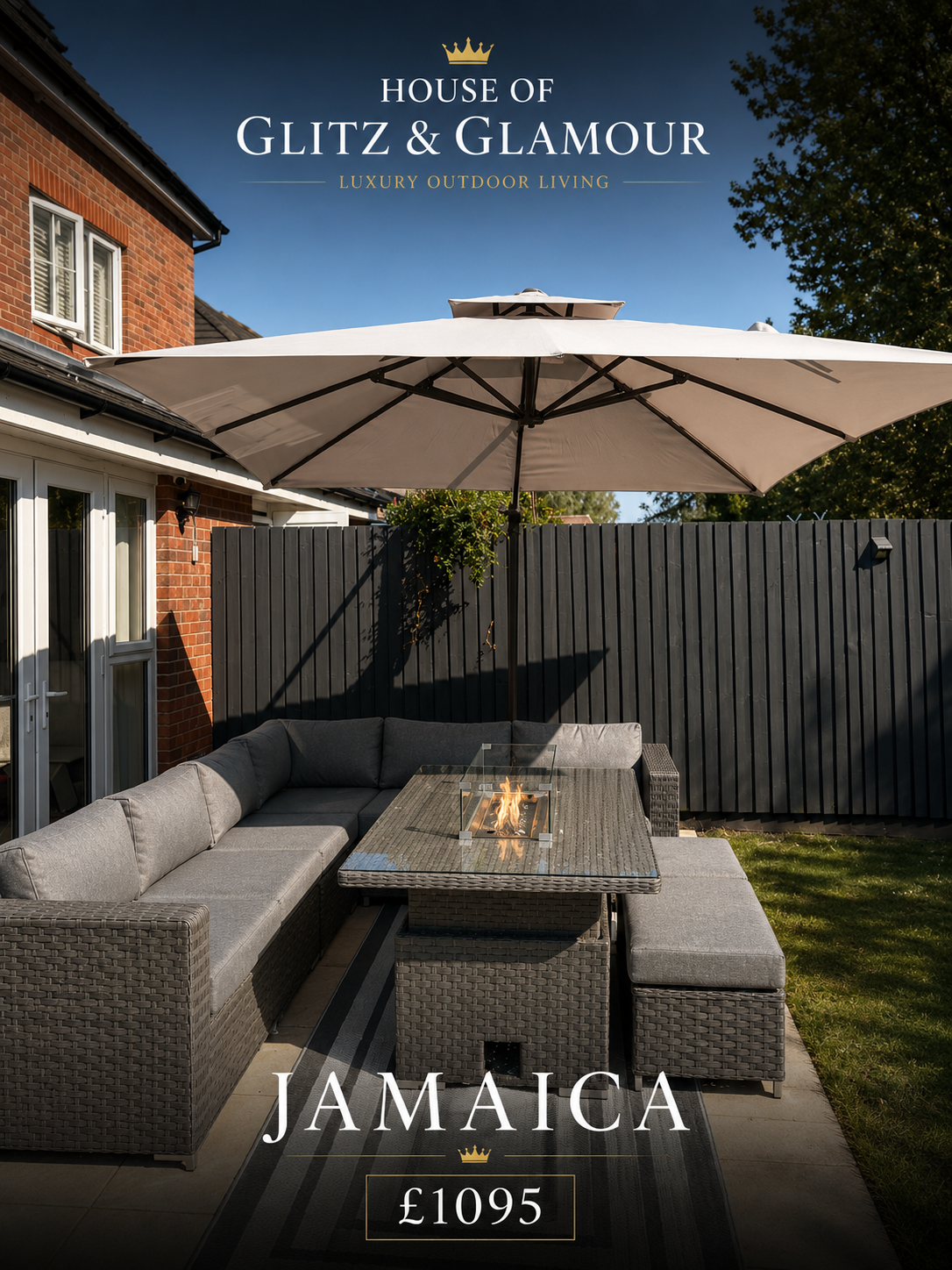JAMAICA CORNER RISING DINING SET WITH FIRE PIT - Grey