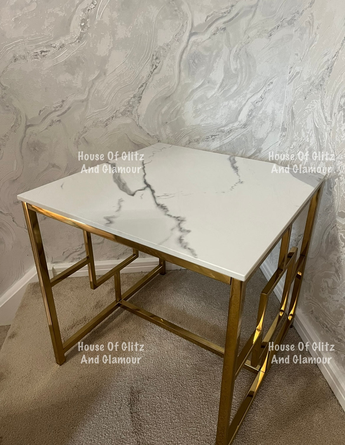 Vogue Gold Lamp Table with Polar White Sintered Top
