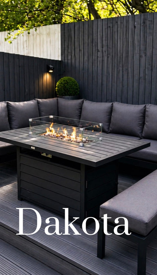 Dakota Black Aluminium 10 Seater Corner Fire Pit Dining Set