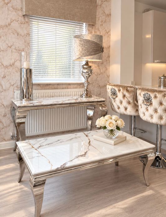 Louis Calacatta White Marble Coffee Table With Gold Legs