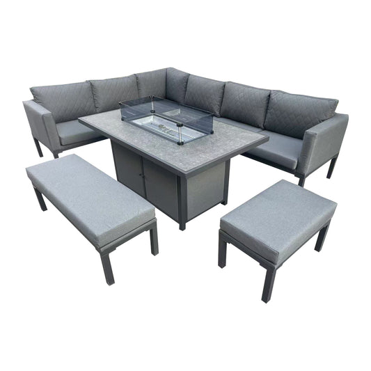 Vancouver Aluminium Dining Sofa Dining Set with Fire Pit Table Grey