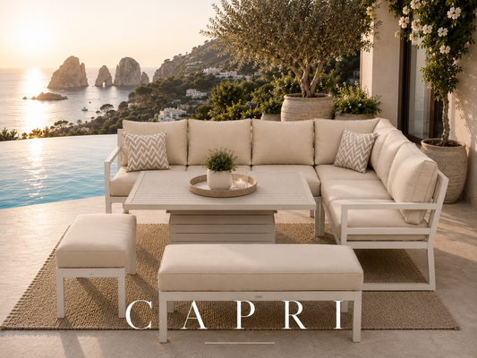 Capri Cream Aluminium Corner Dining Set with Rise & Fall Table