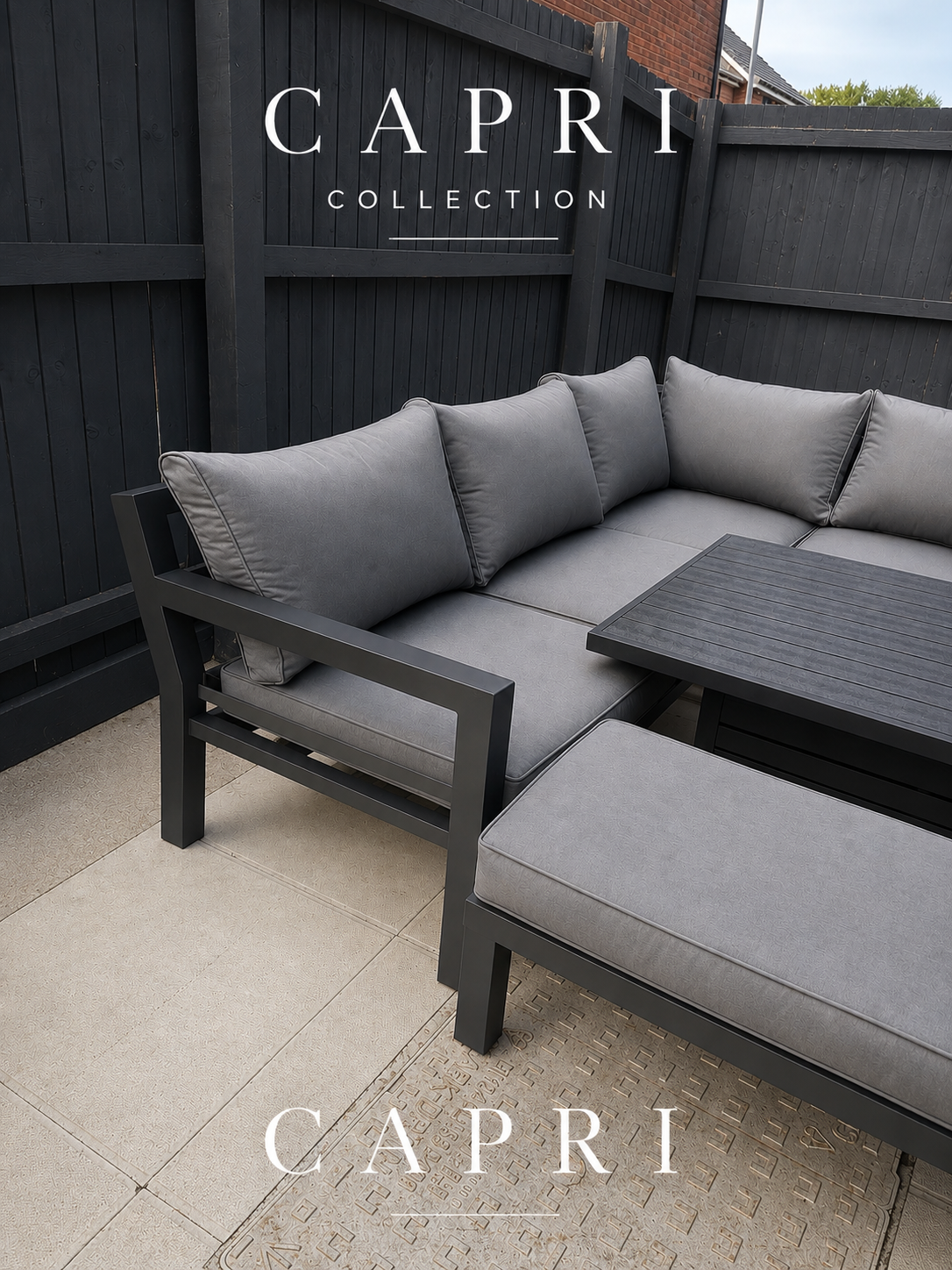Mini Capri Grey & Black Aluminium Corner Dining Set with Rise & Fall Table