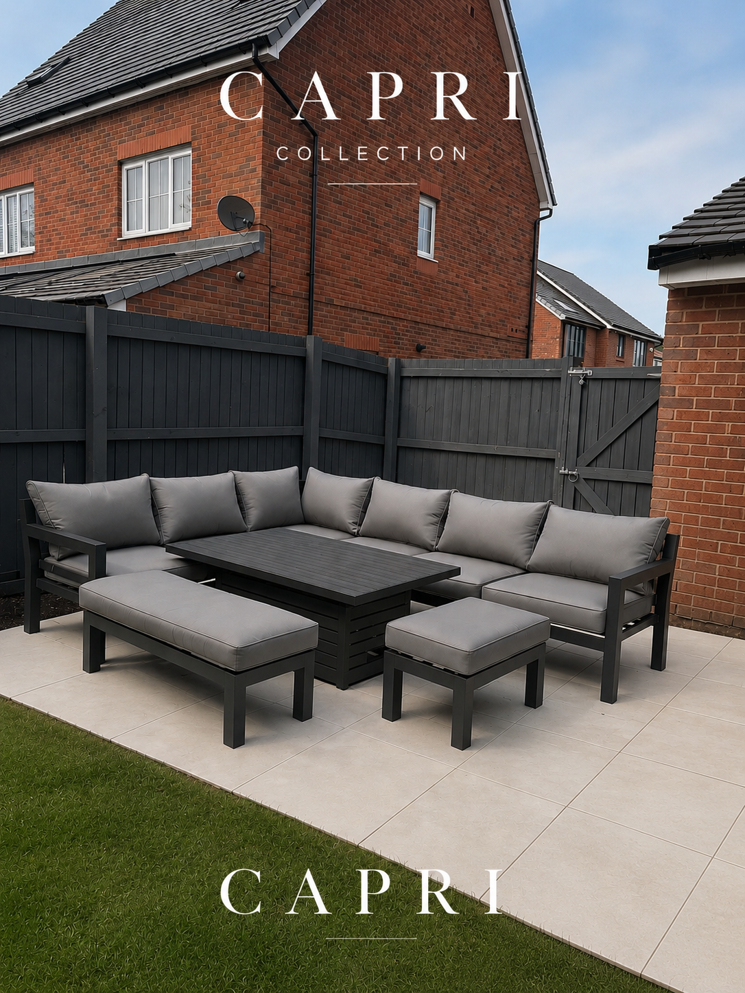 Mini Capri Grey & Black Aluminium Corner Dining Set with Rise & Fall Table