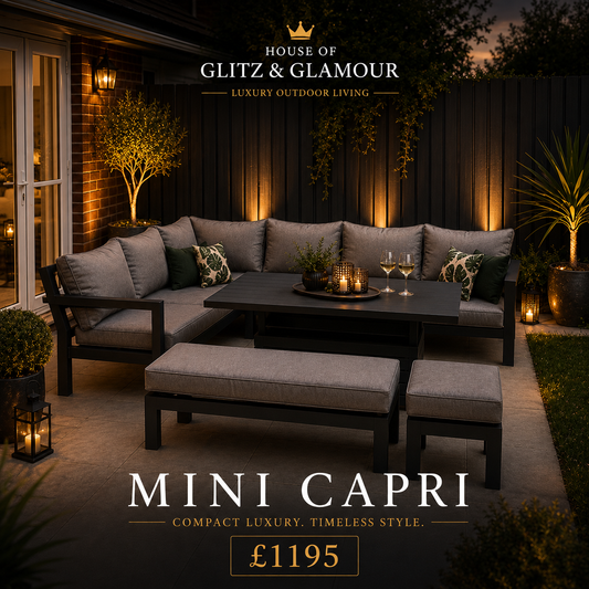 Mini Capri Grey & Black Aluminium Corner Dining Set with Rise & Fall Table
