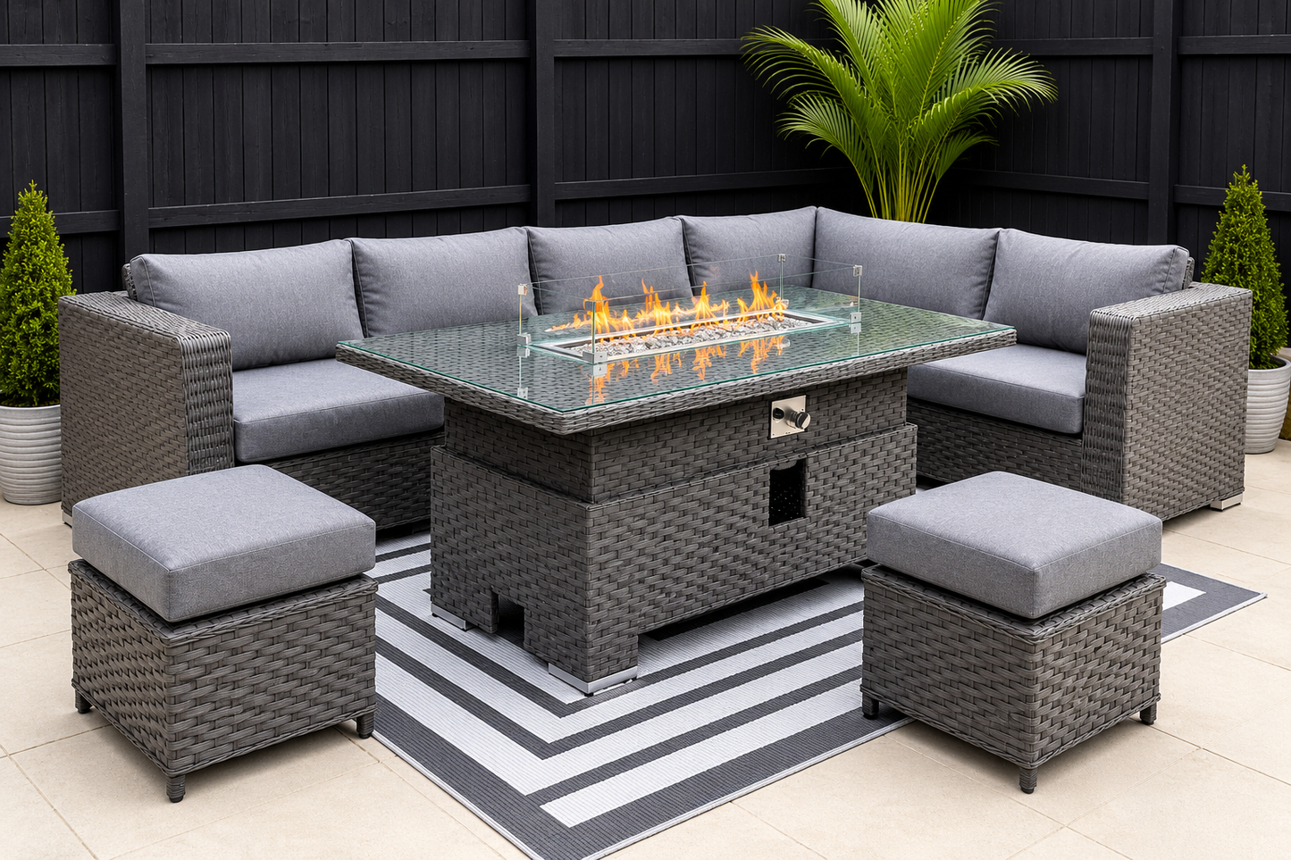 JAMAICA CORNER RISING DINING SET WITH FIRE PIT - Grey