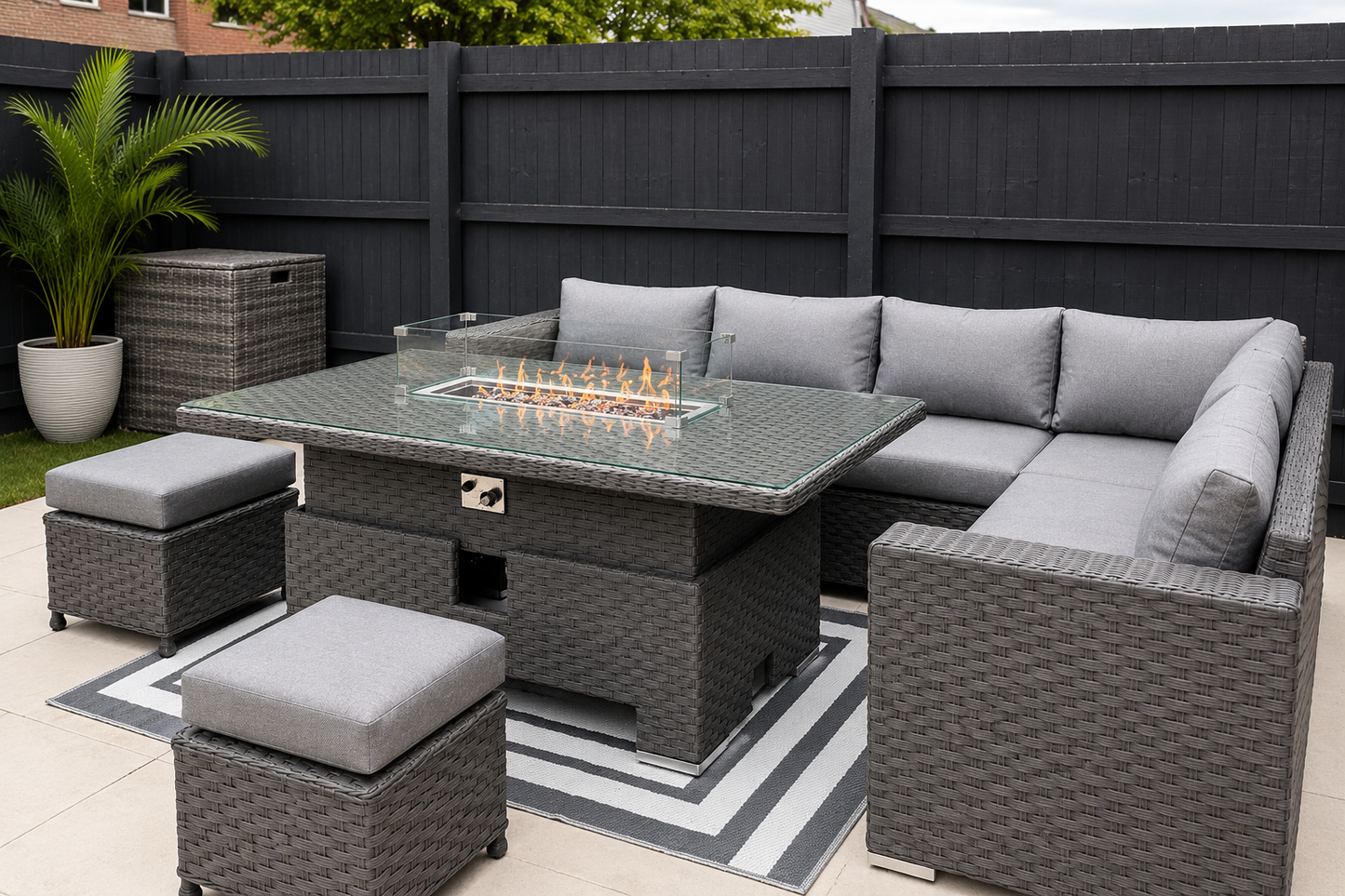 JAMAICA CORNER RISING DINING SET WITH FIRE PIT - Grey