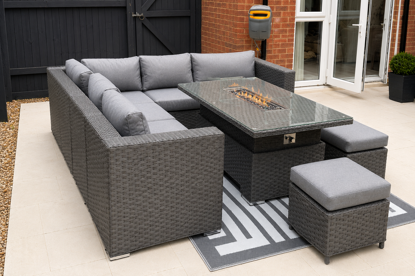 JAMAICA CORNER RISING DINING SET WITH FIRE PIT - Grey