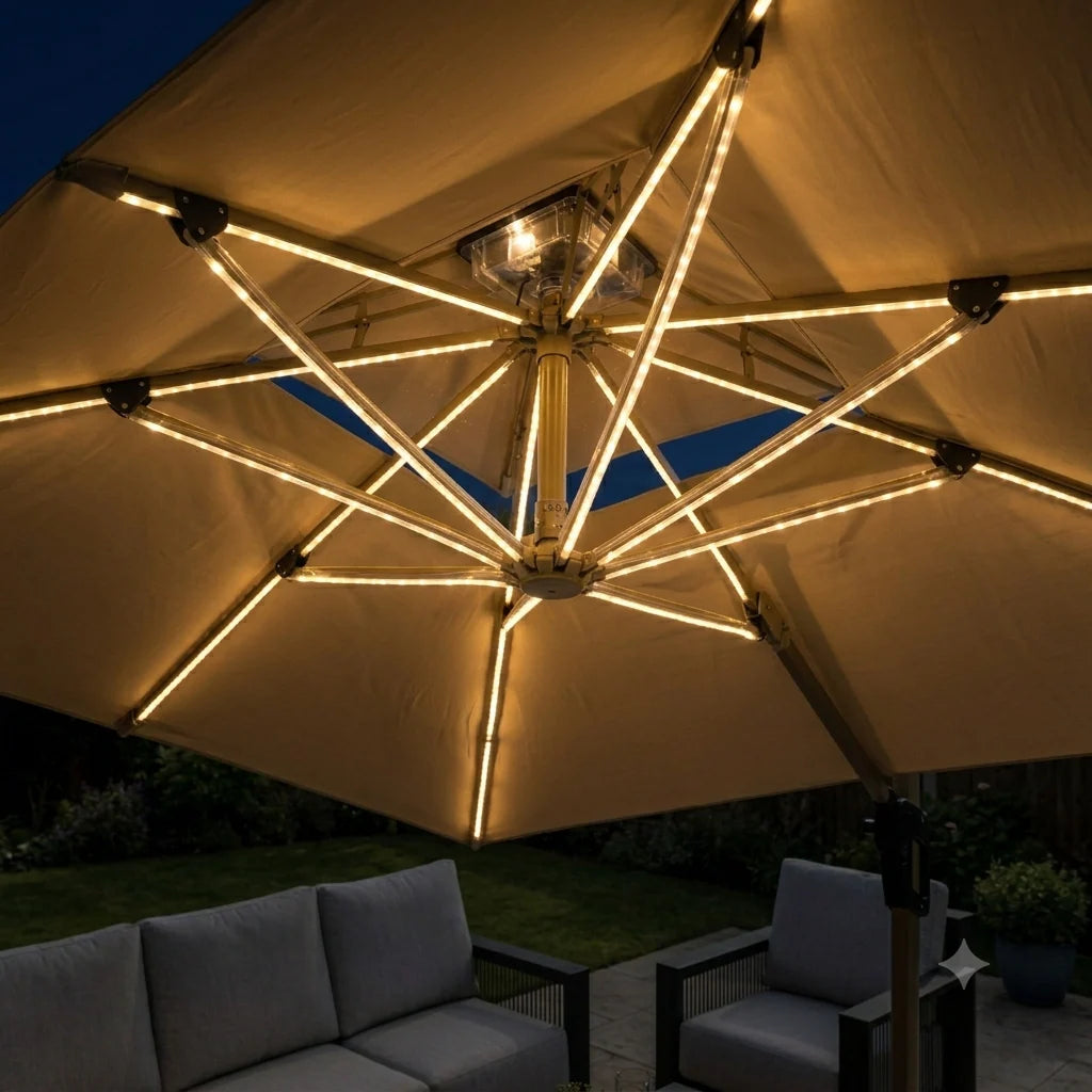 The Santorini Solar Luxe Cantilever Parasol – 3m x 3m