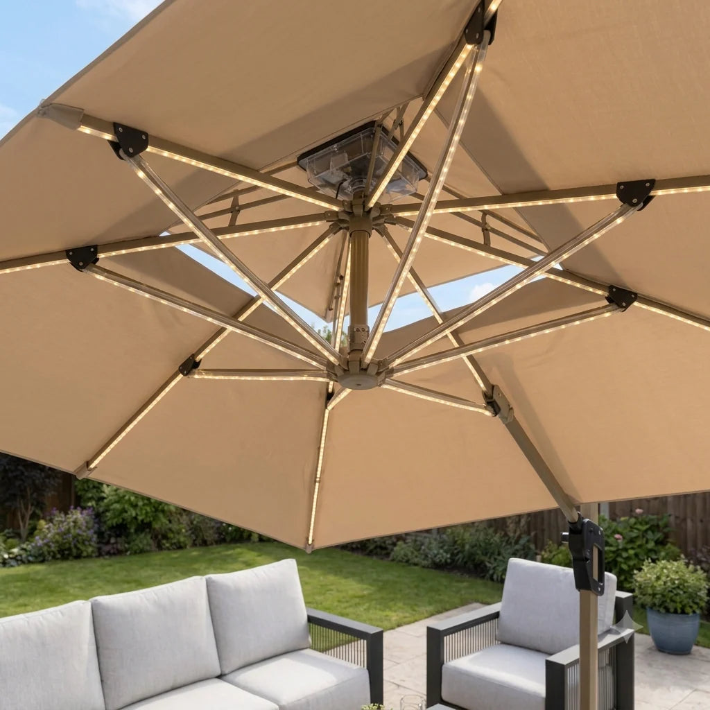 The Santorini Solar Luxe Cantilever Parasol – 3m x 3m