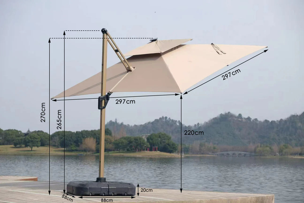 The Santorini Solar Luxe Cantilever Parasol – 3m x 3m