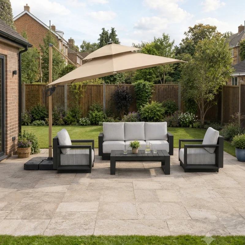 The Santorini Solar Luxe Cantilever Parasol – 3m x 3m