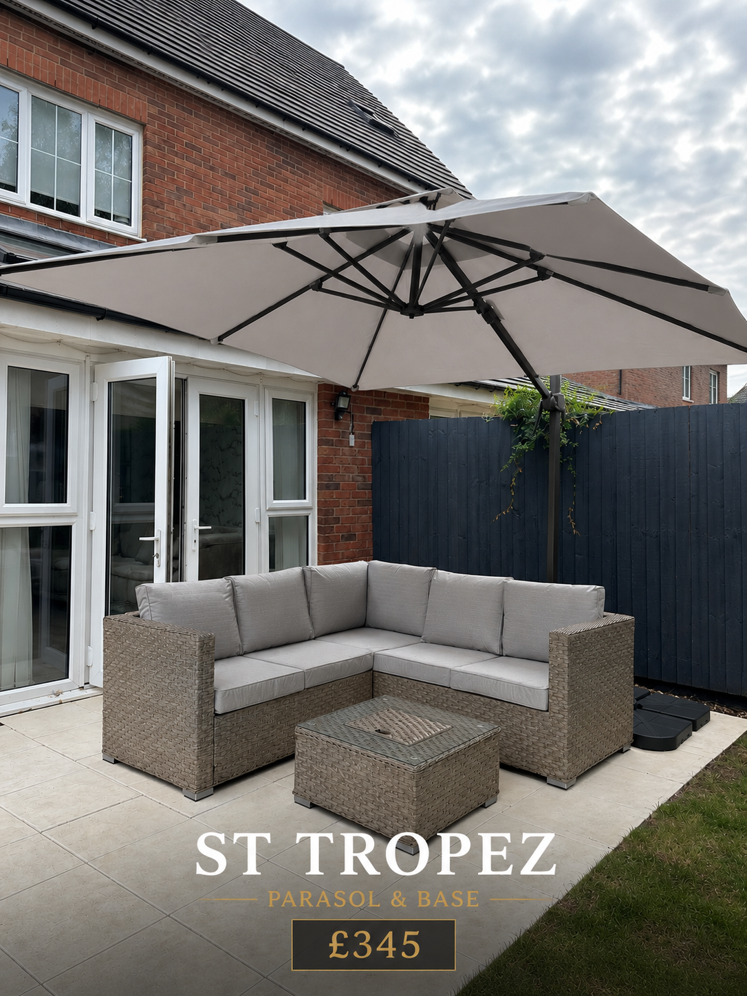 St Tropez Grey 3m Cantilever Parasol with Base