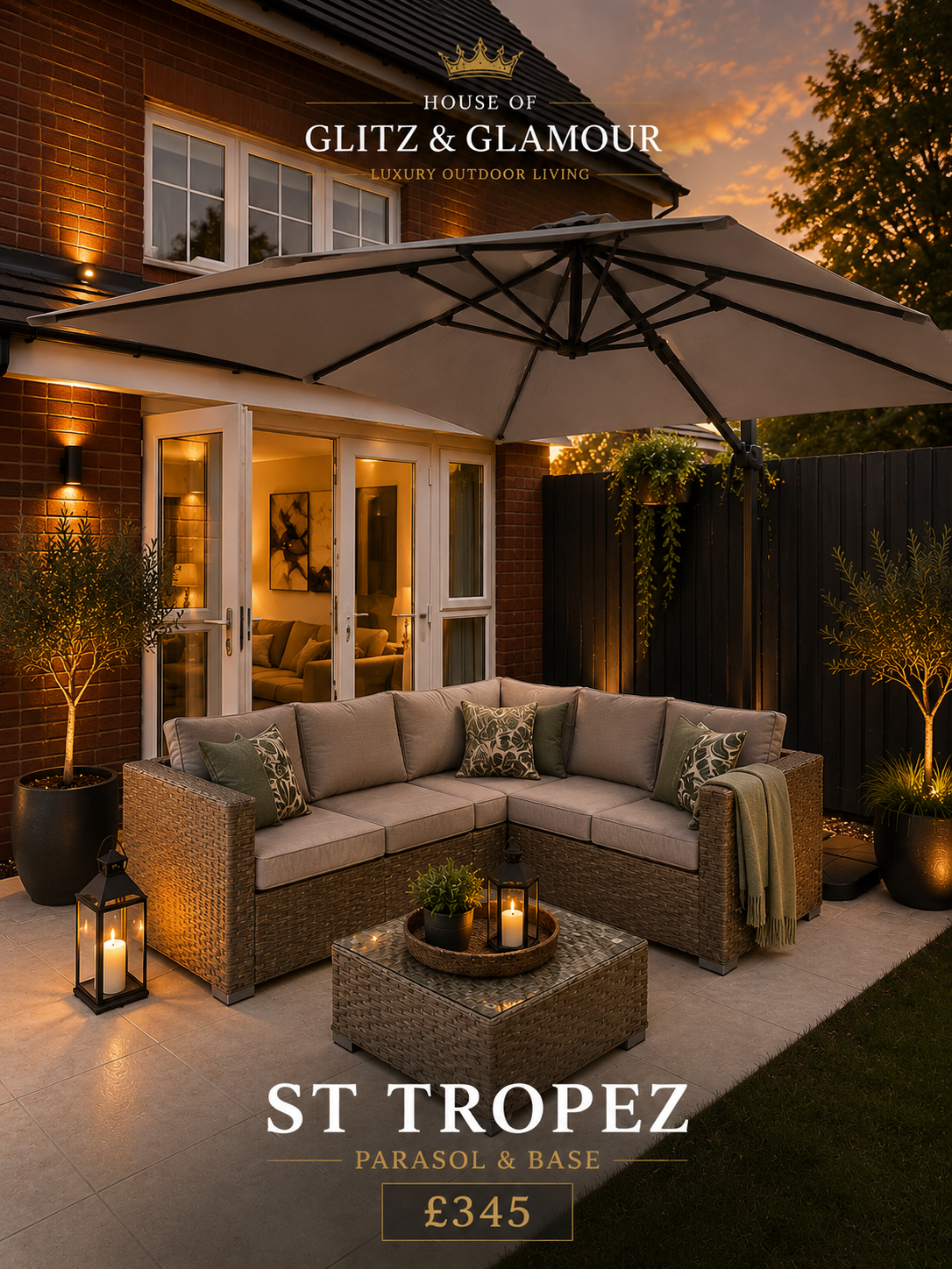 St Tropez Grey 3m Cantilever Parasol with Base