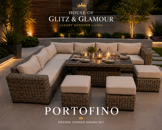 Portofino Grande Luxury Modular Corner Dining Set - Natural Weave & Cream Cushions