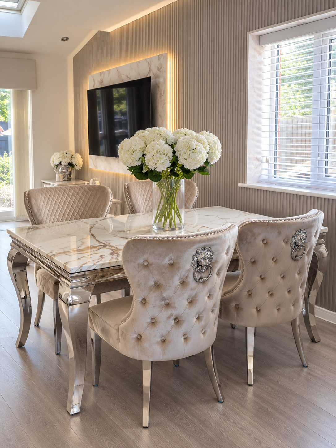 Louis Calcatta Gold Marble & Chrome Dining Table