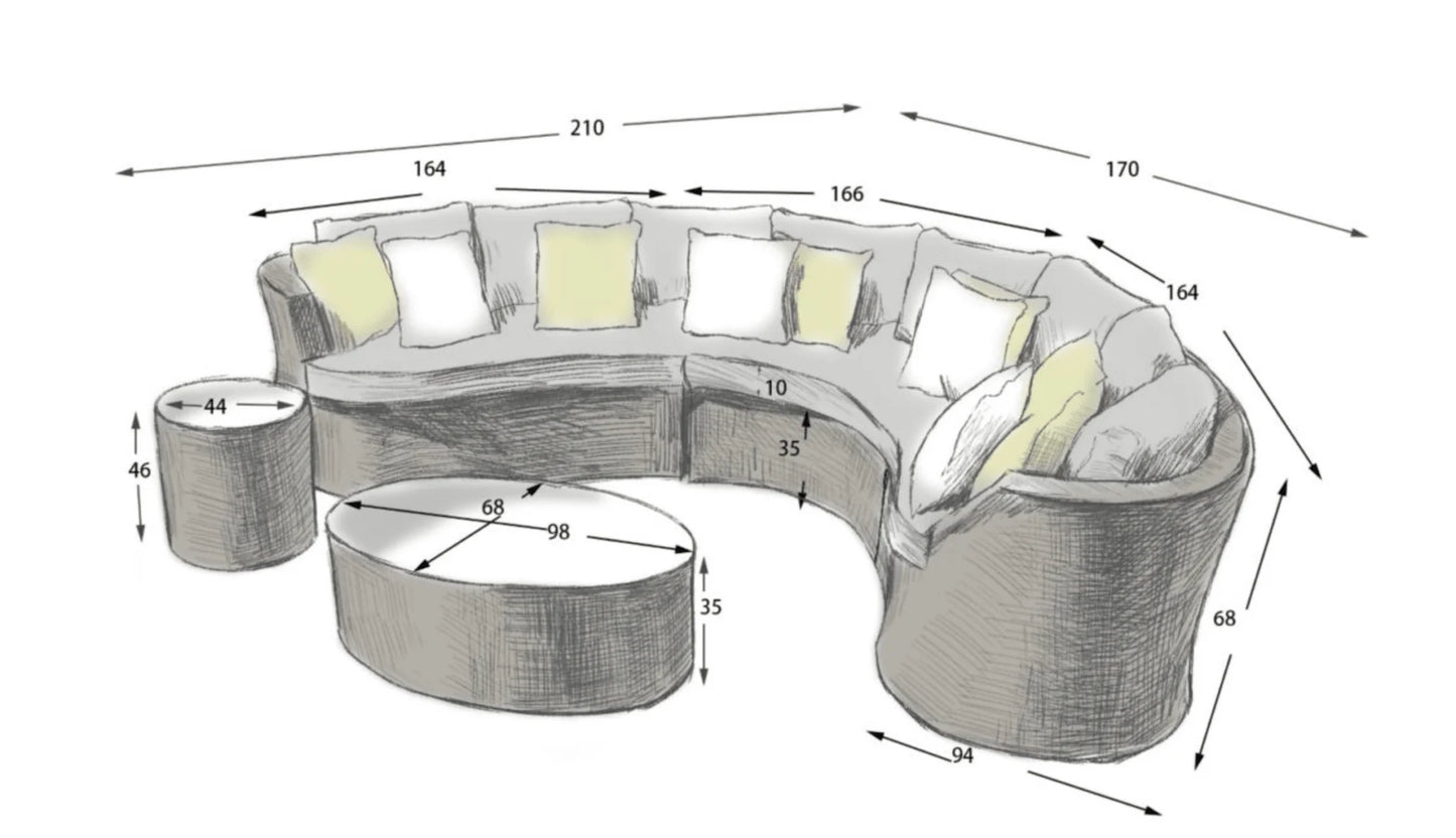The Villa Collection - Love Island Curved Garden Sofa Set - Grey