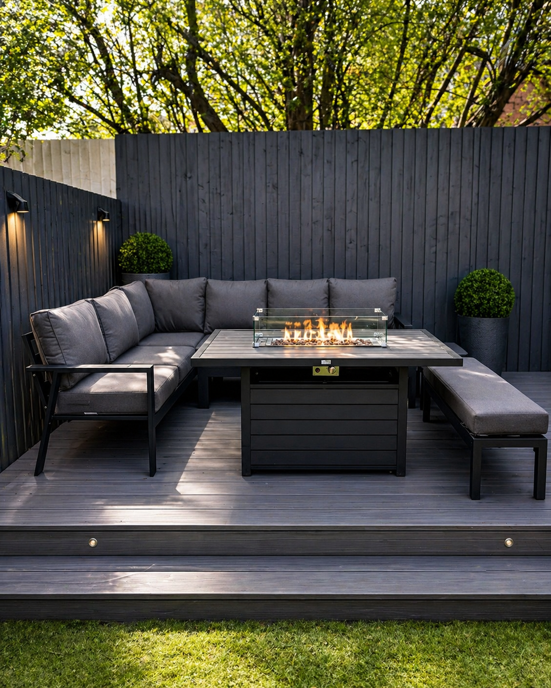 Dakota Black Aluminium 10 Seater Corner Fire Pit Dining Set