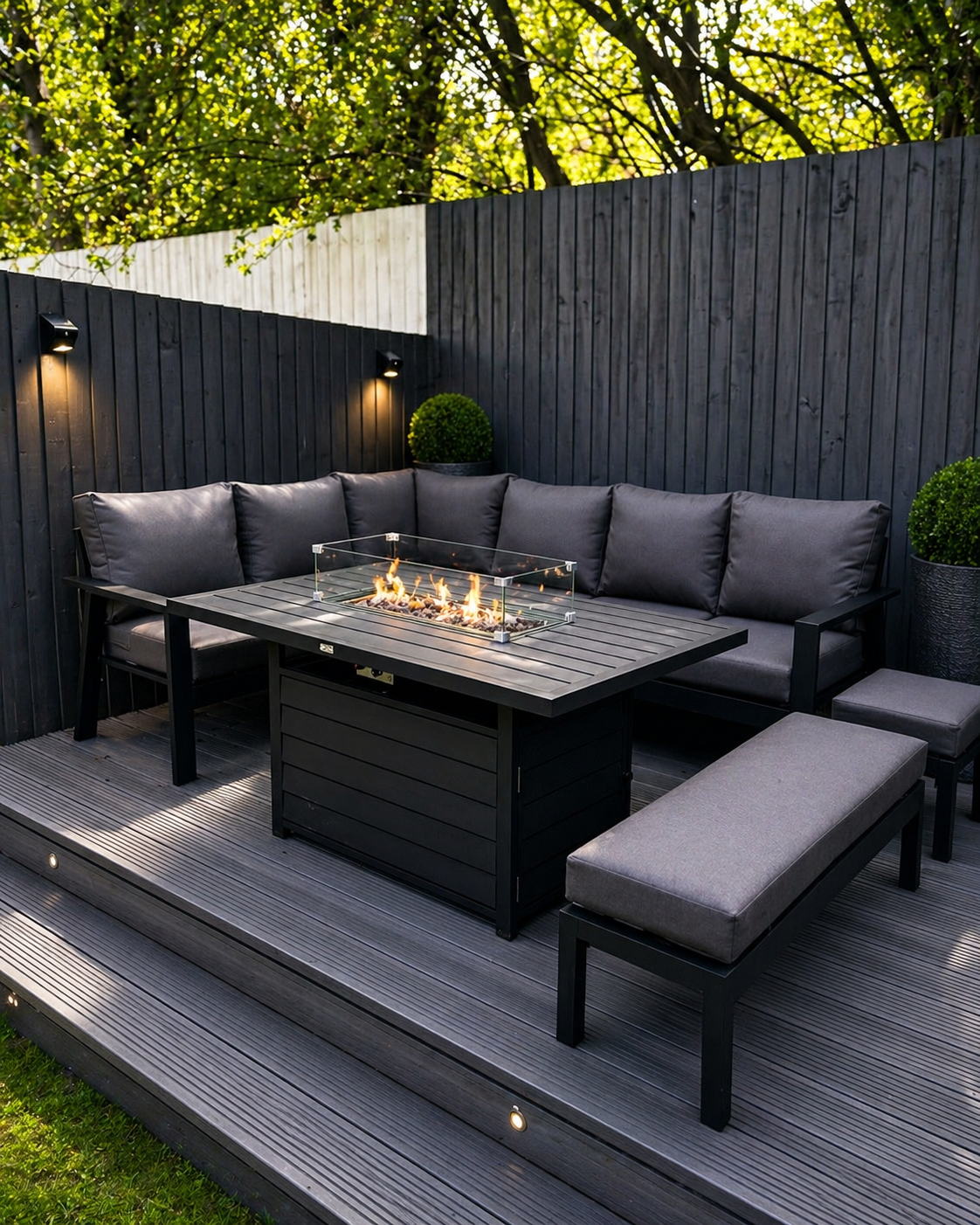 Dakota Black Aluminium 10 Seater Corner Fire Pit Dining Set