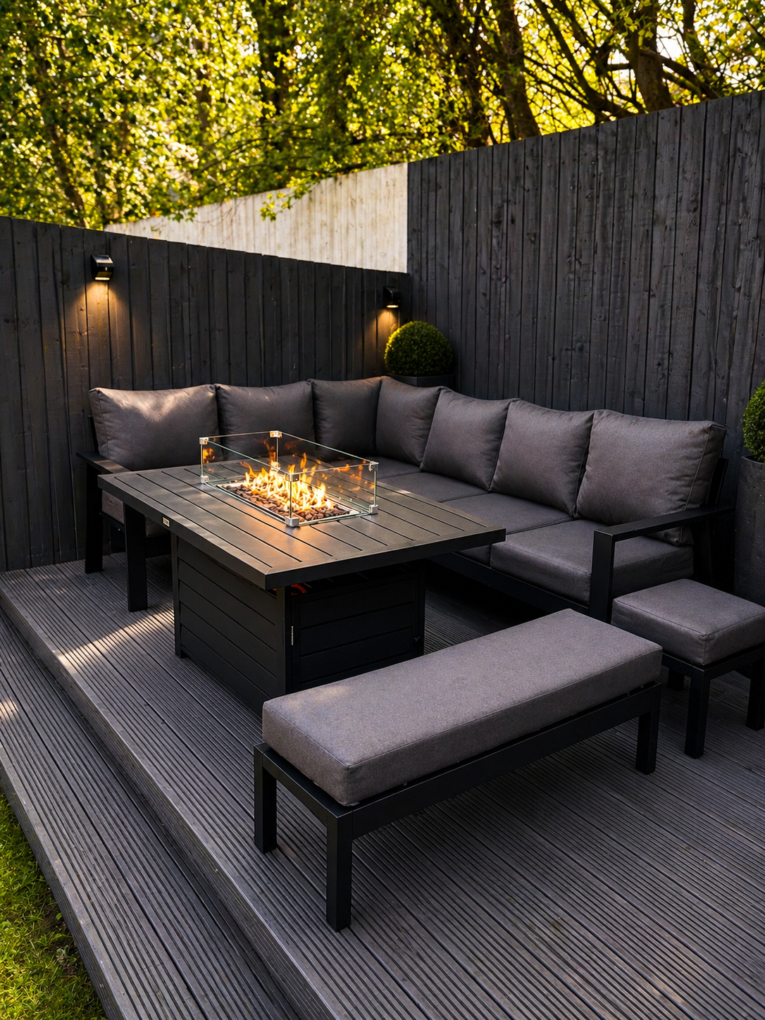 Dakota Black Aluminium 10 Seater Corner Fire Pit Dining Set