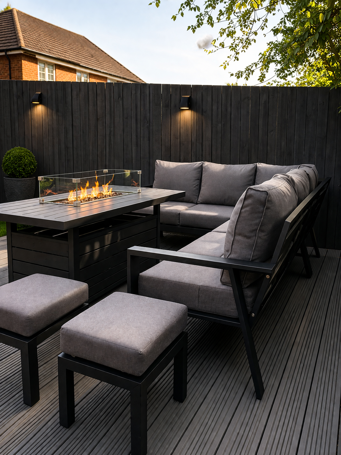 Dakota Black Aluminium 10 Seater Corner Fire Pit Dining Set