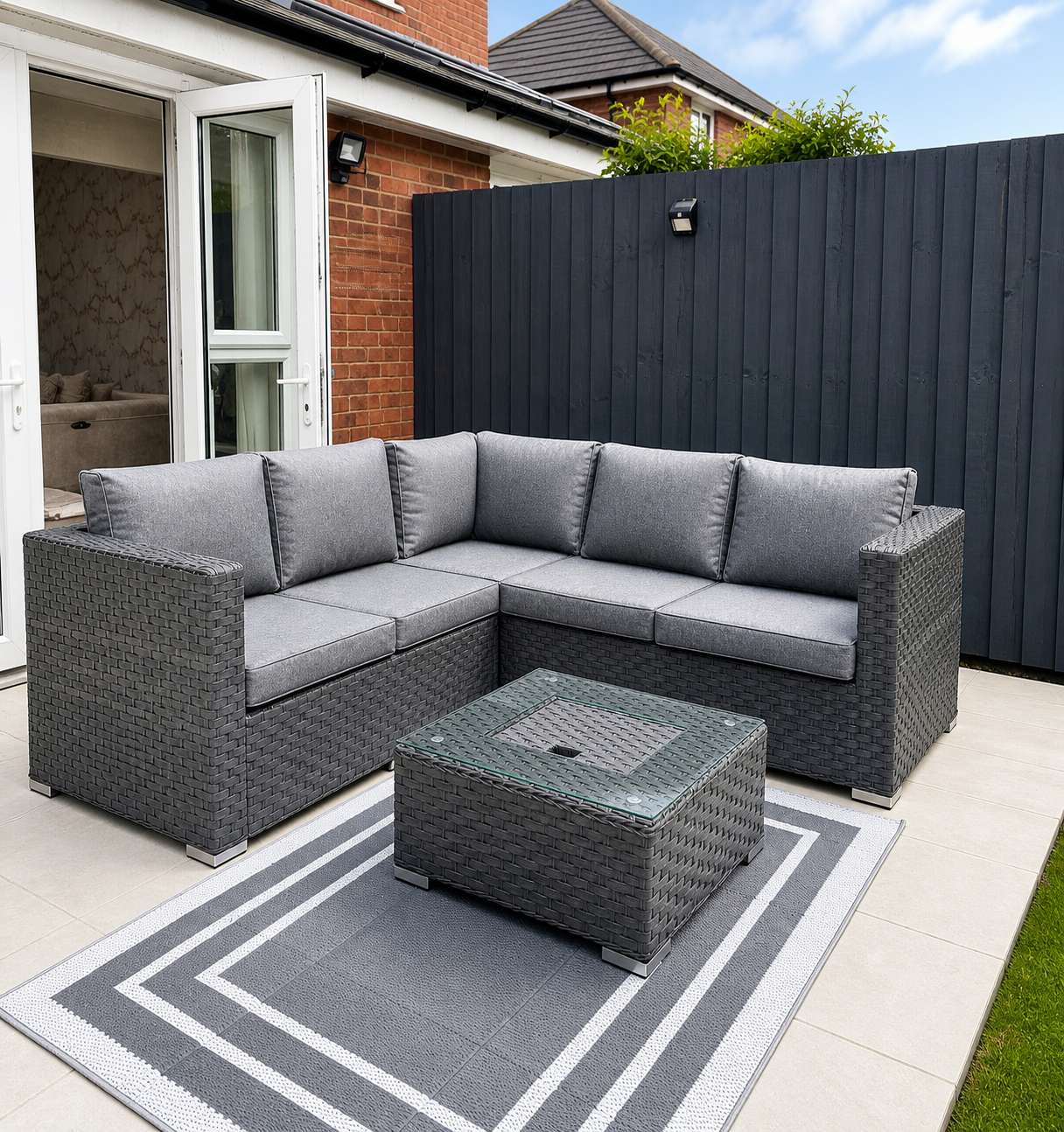 Saint Lucia Grey Rattan Corner Sofa Set with Ice Bucket Table | Garden Furniture
