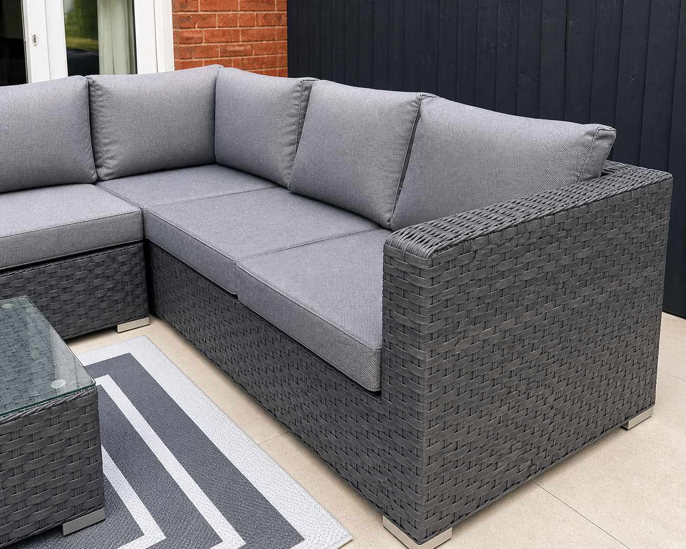 Saint Lucia Grey Rattan Corner Sofa Set with Ice Bucket Table | Garden Furniture