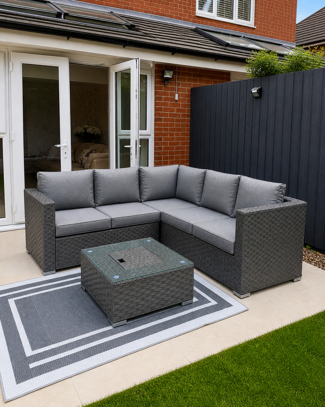 Saint Lucia Grey Rattan Corner Sofa Set with Ice Bucket Table | Garden Furniture