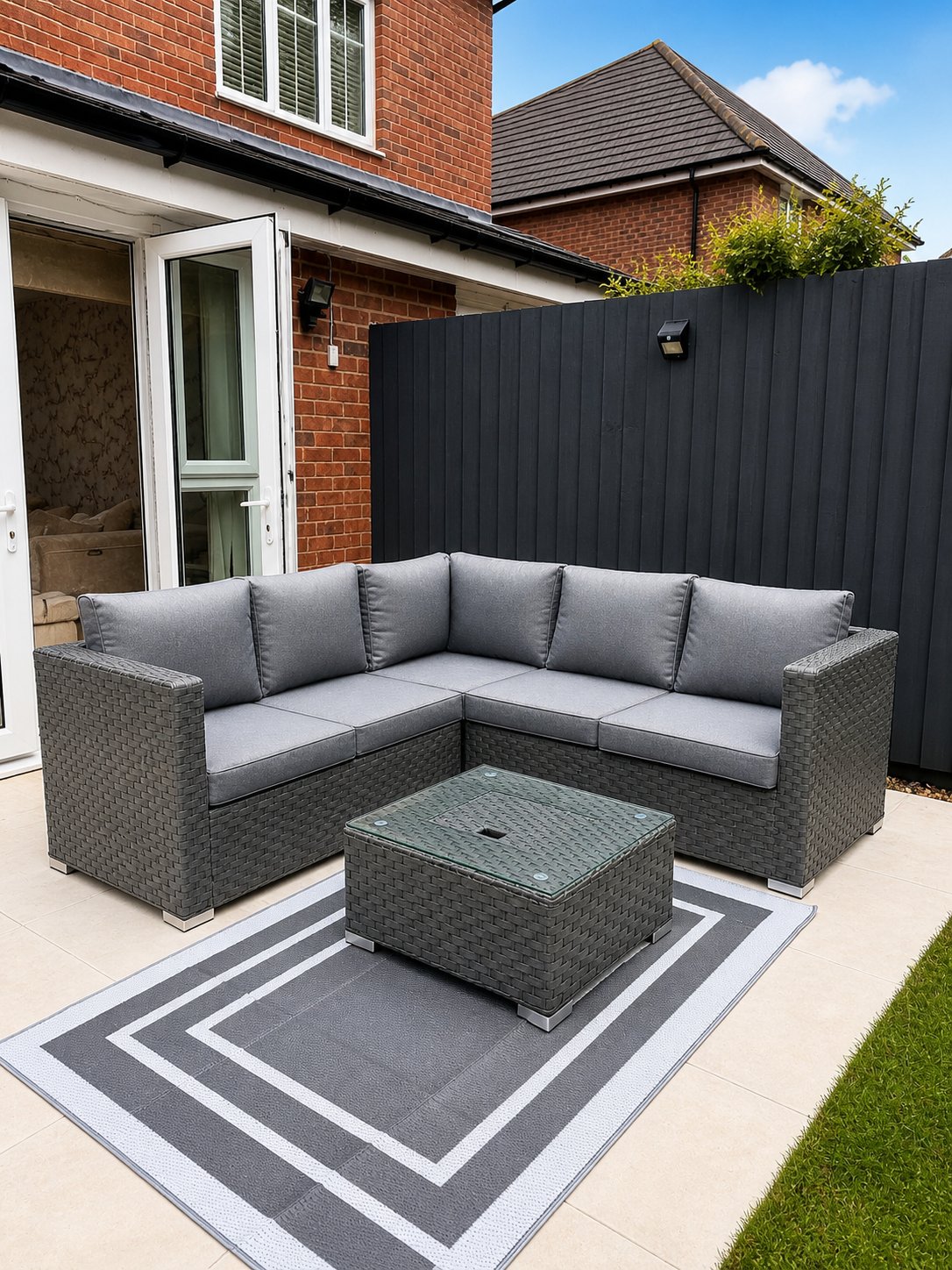 Saint Lucia Grey Rattan Corner Sofa Set with Ice Bucket Table | Garden Furniture