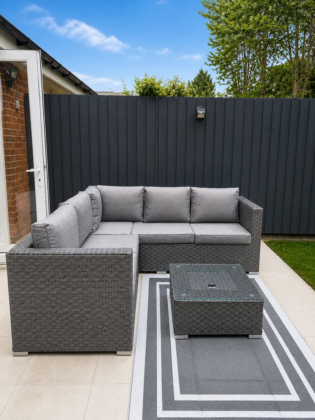 Saint Lucia Grey Rattan Corner Sofa Set with Ice Bucket Table | Garden Furniture