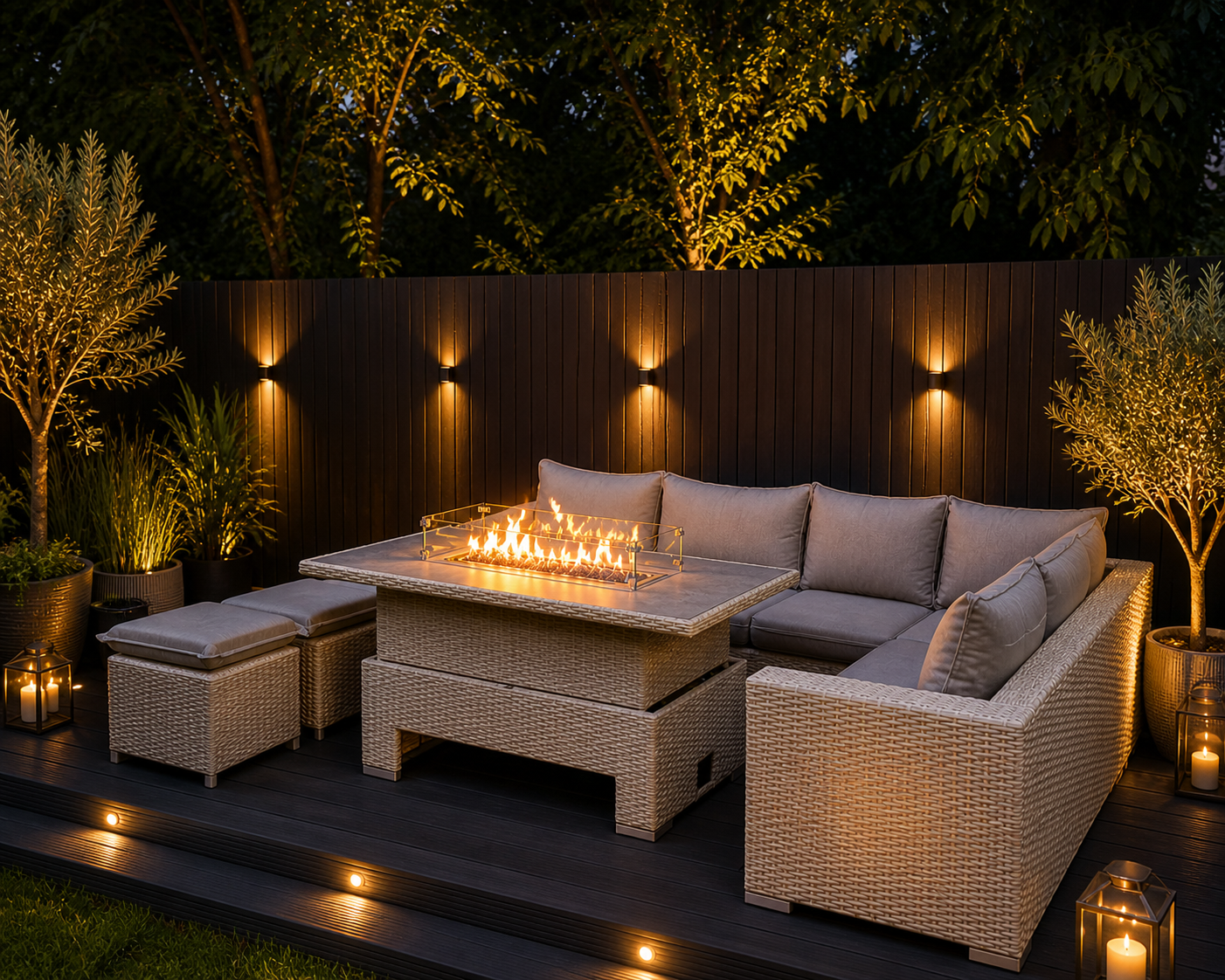 Santiago Grey Rattan 8 Seater Corner Rising Dining Table Set