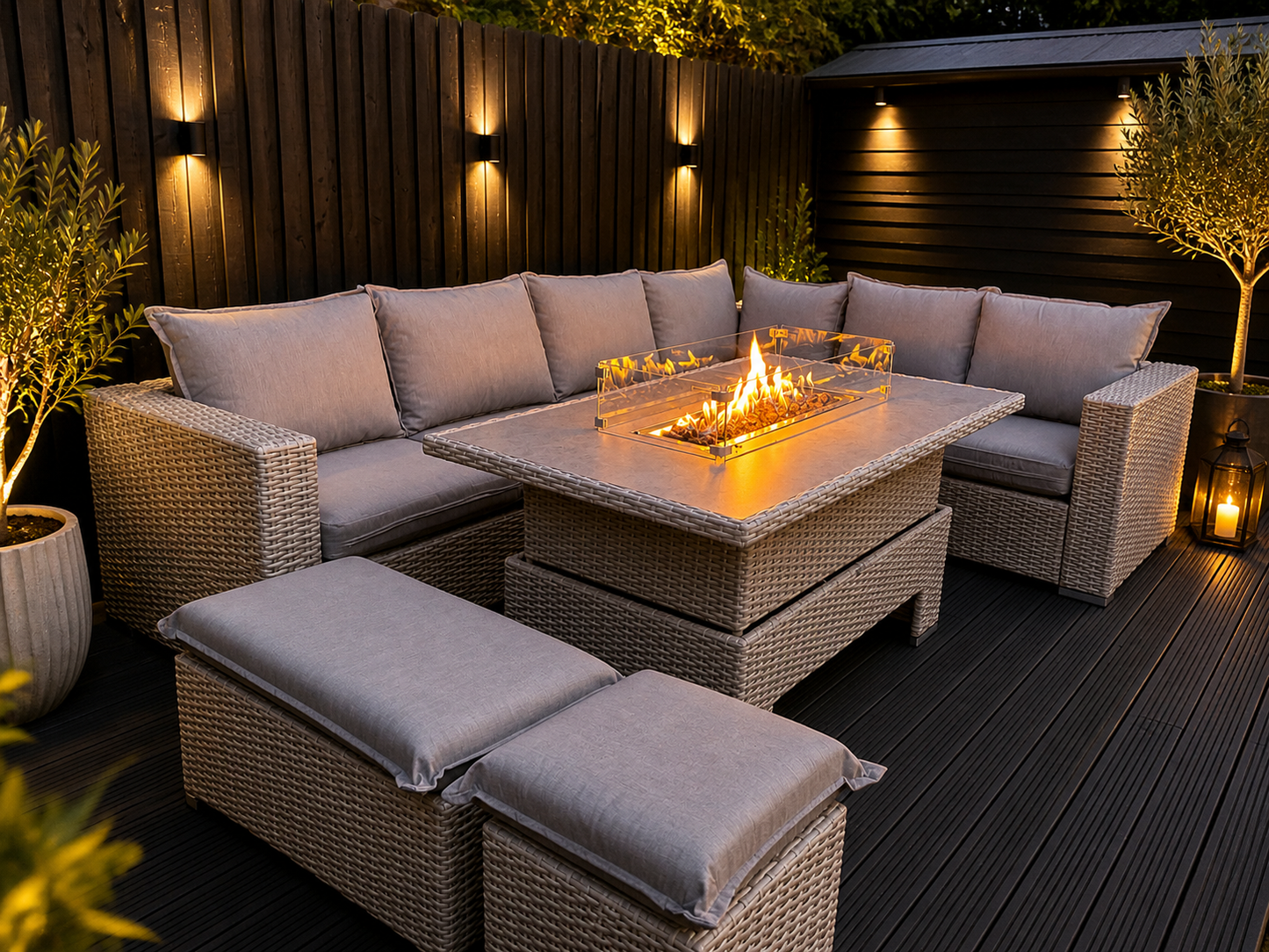 Santiago Grey Rattan 8 Seater Corner Rising Dining Table Set