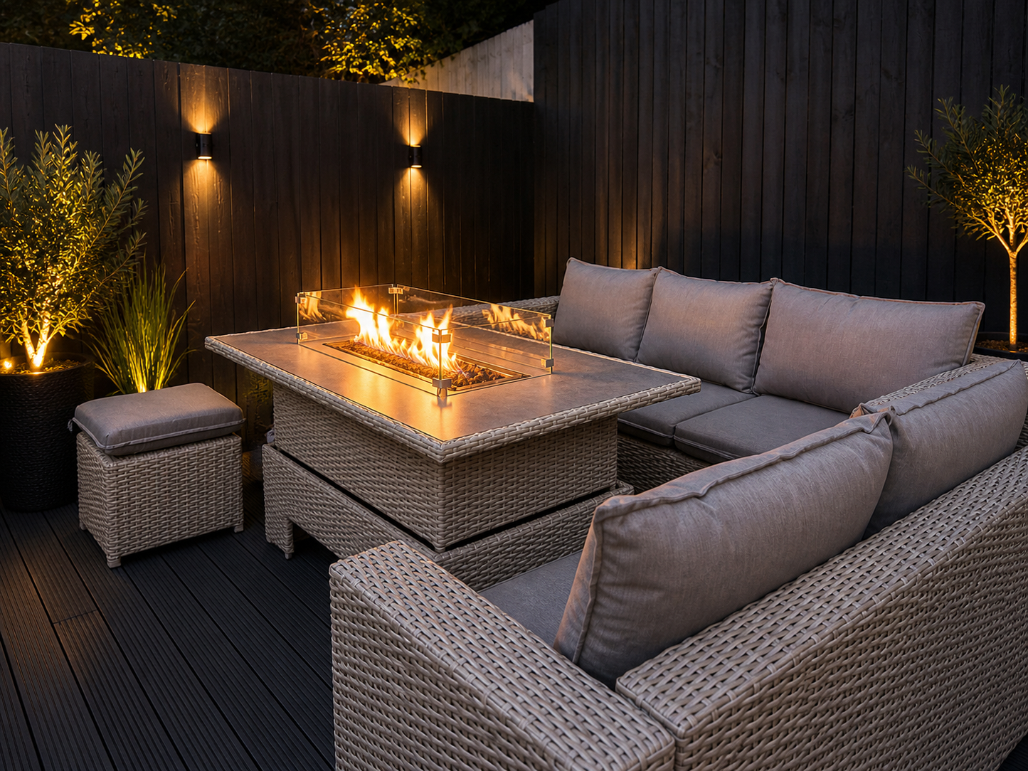 Santiago Grey Rattan 8 Seater Corner Rising Dining Table Set